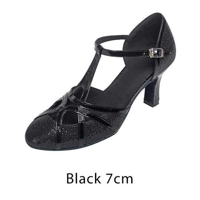 Buty do tańca łacinskiego damskie czółenka z brokatem obcas 7cm