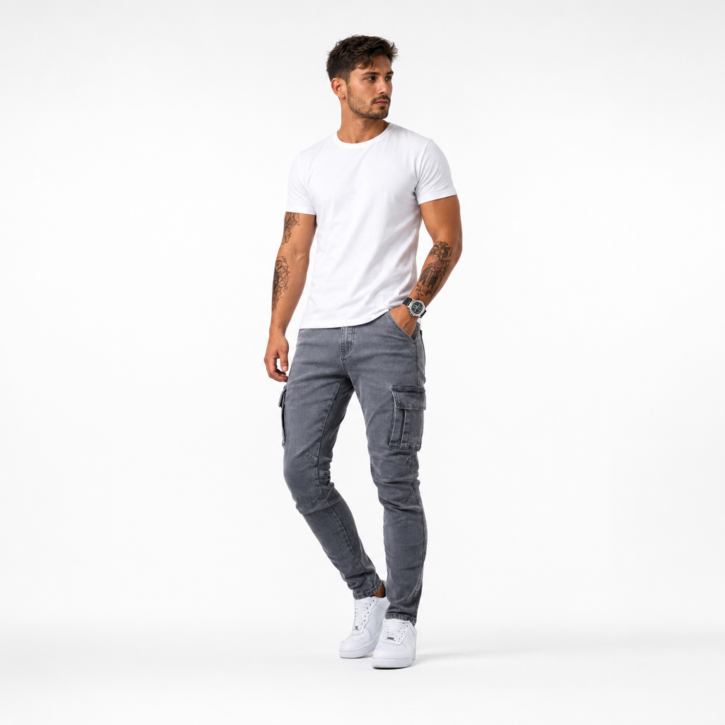 Thalia | Męskie Jeansowe Spodnie Cargo Slim Fit