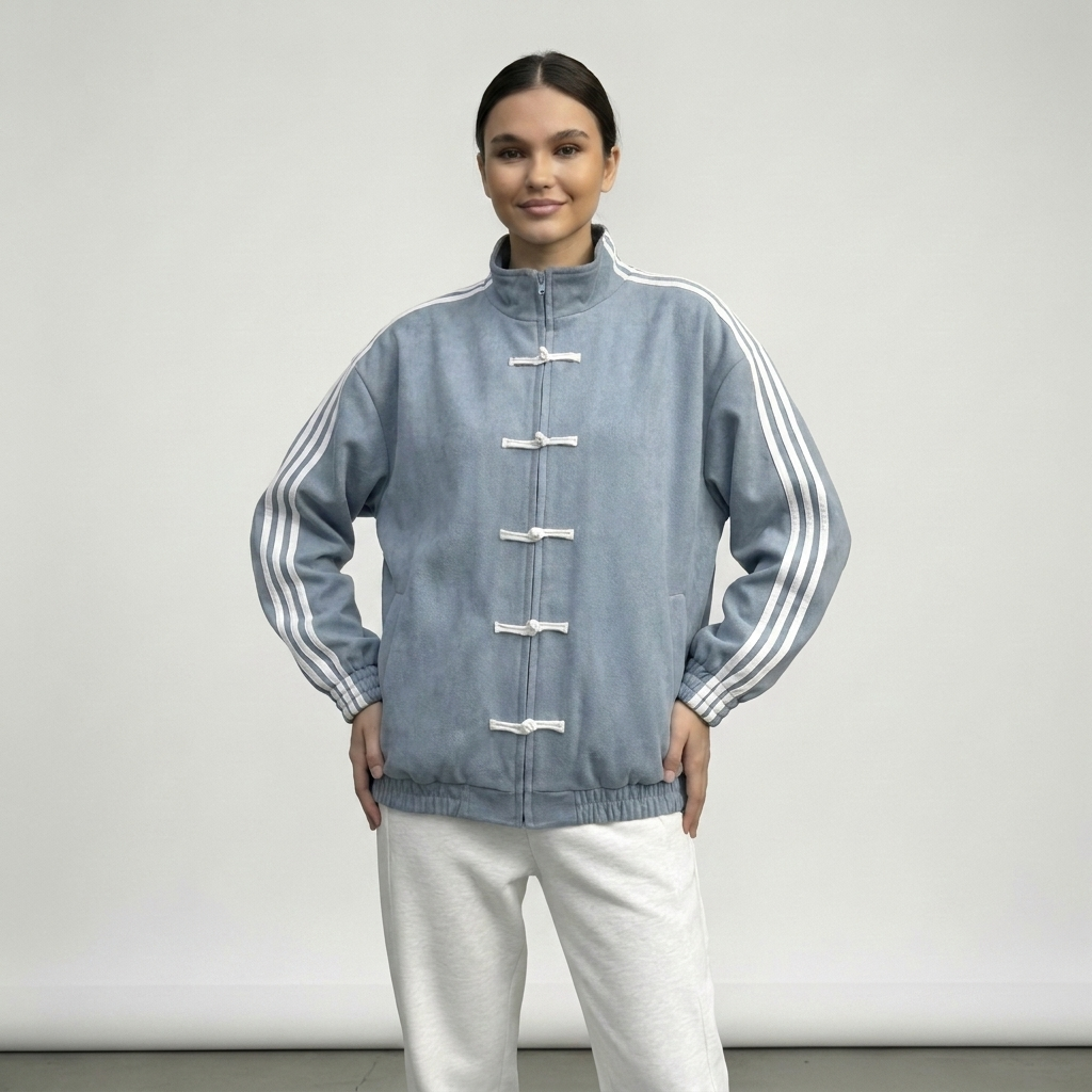 Damska bluza dresowa retro sportowa z guzikami i kontrastującymi paskami