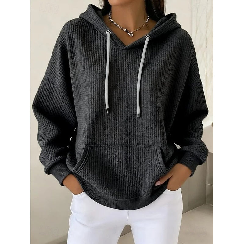 Bluza z Kapturem | Teksturowana, Luźny Fason