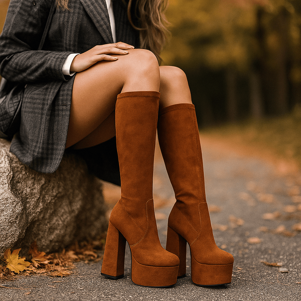 Kobiece Kozaki do Kolan – Zamsz – Gruby Obcas – Platforma - vivano - warszawa