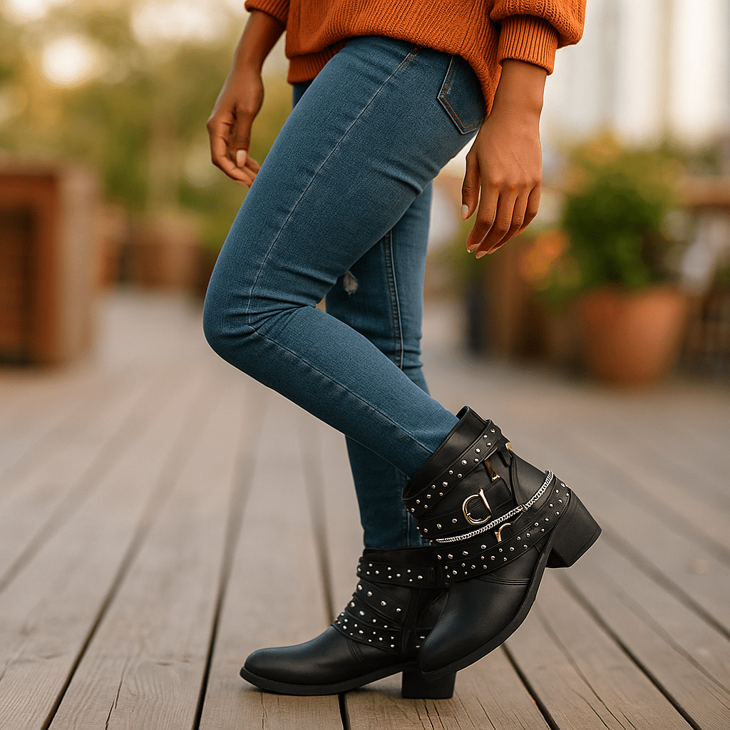 Kozaki Damskie - Dekoracyjne Paski - Ćwieki - Stilla Luo - vivano - warszawa