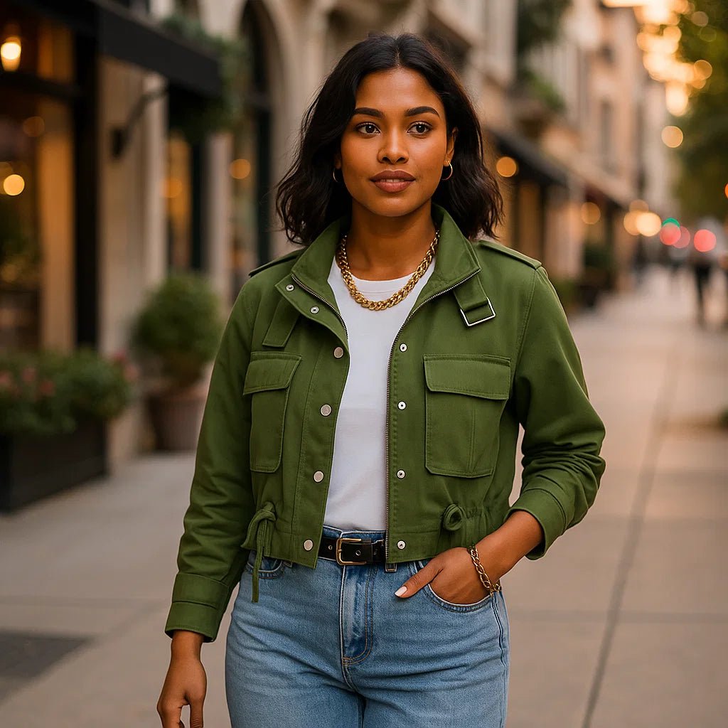 Krótka kurtka lotnicza dla kobiet – Elegancki zamek błyskawiczny – Rękaw z ribbingu - vivano - warszawa