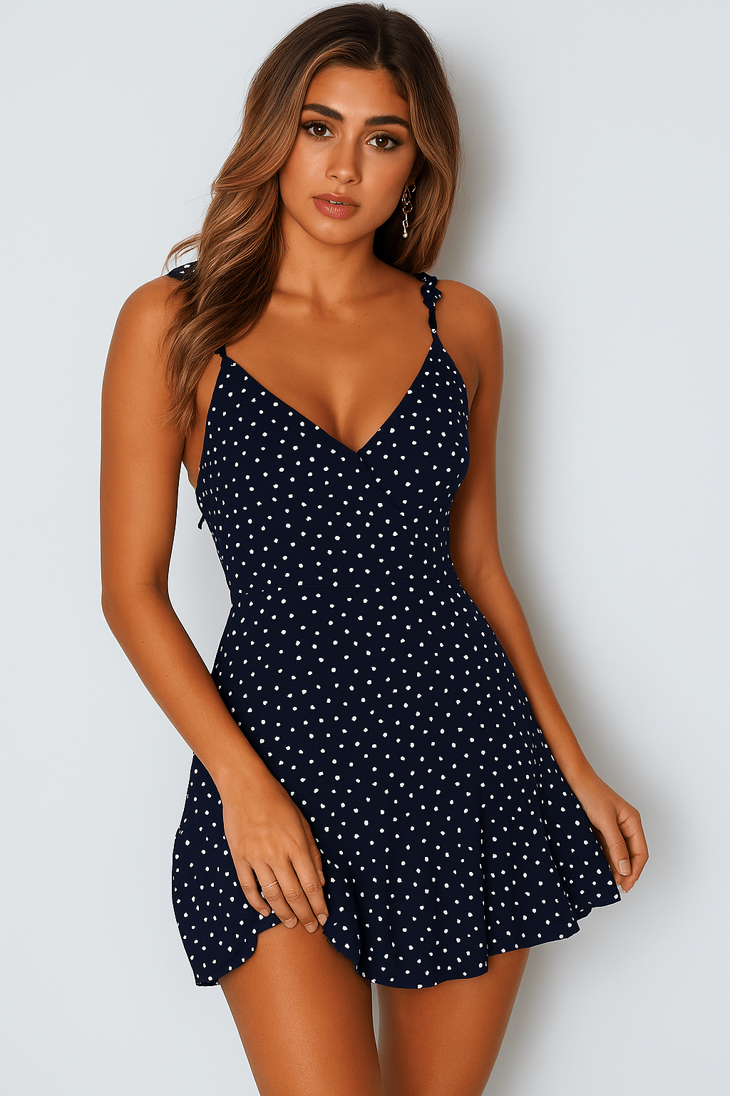 Letnia sukienka mini w groszki na ramiączkach z falbaną - vivano - warszawa