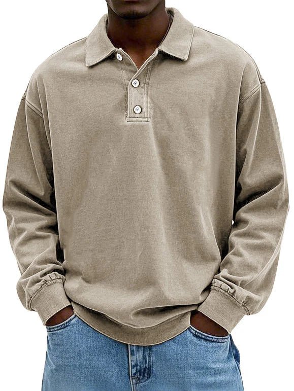 Koszulki męskie | Polo z długim rękawem, bawełna | Vintage umyte, oversized