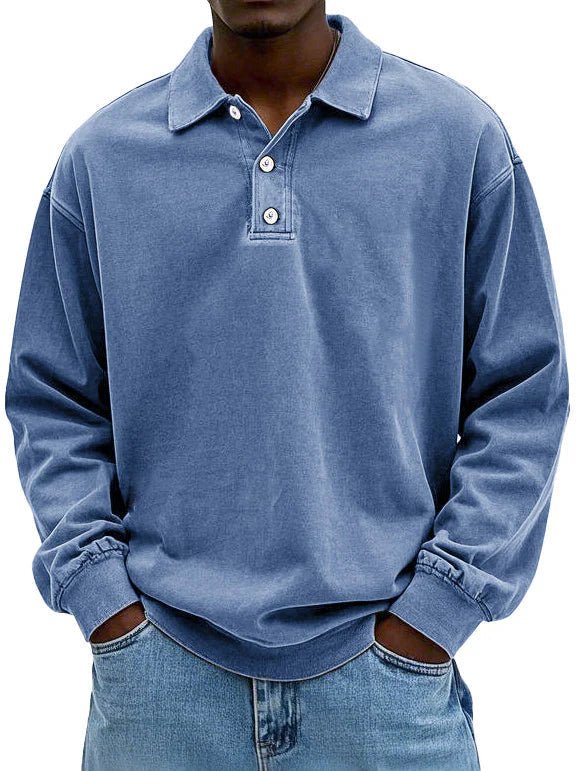 Koszulki męskie | Polo z długim rękawem, bawełna | Vintage umyte, oversized