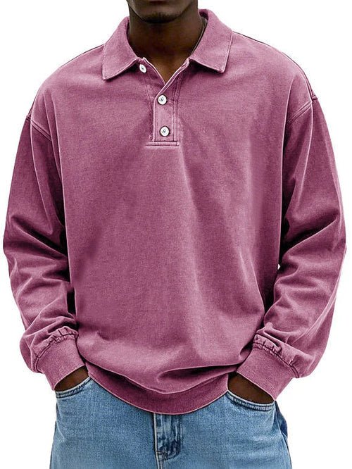 Koszulki męskie | Polo z długim rękawem, bawełna | Vintage umyte, oversized