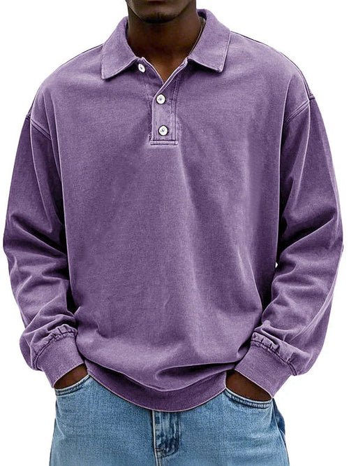 Koszulki męskie | Polo z długim rękawem, bawełna | Vintage umyte, oversized