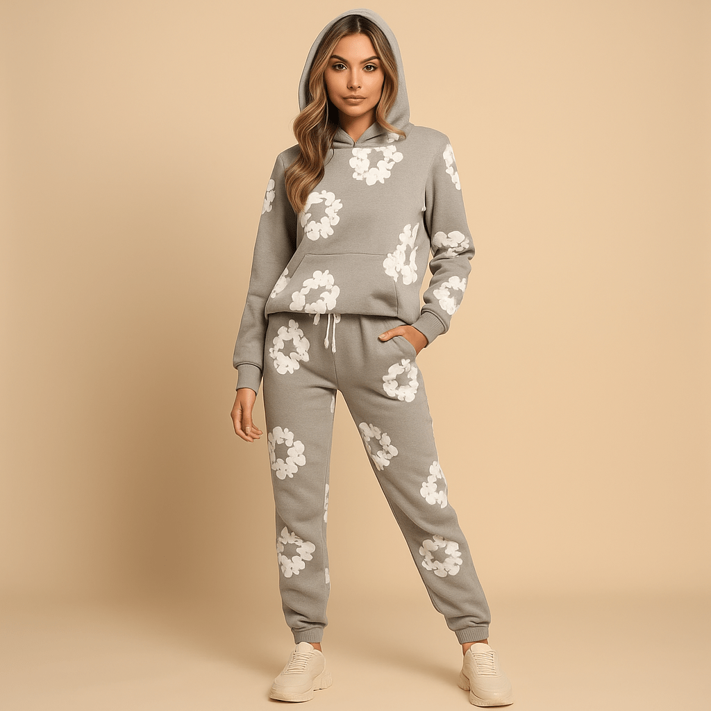 Luźny Zestaw - Miękka Bawełna - Bluza z Kapturem - Spodnie - vivano - warszawa