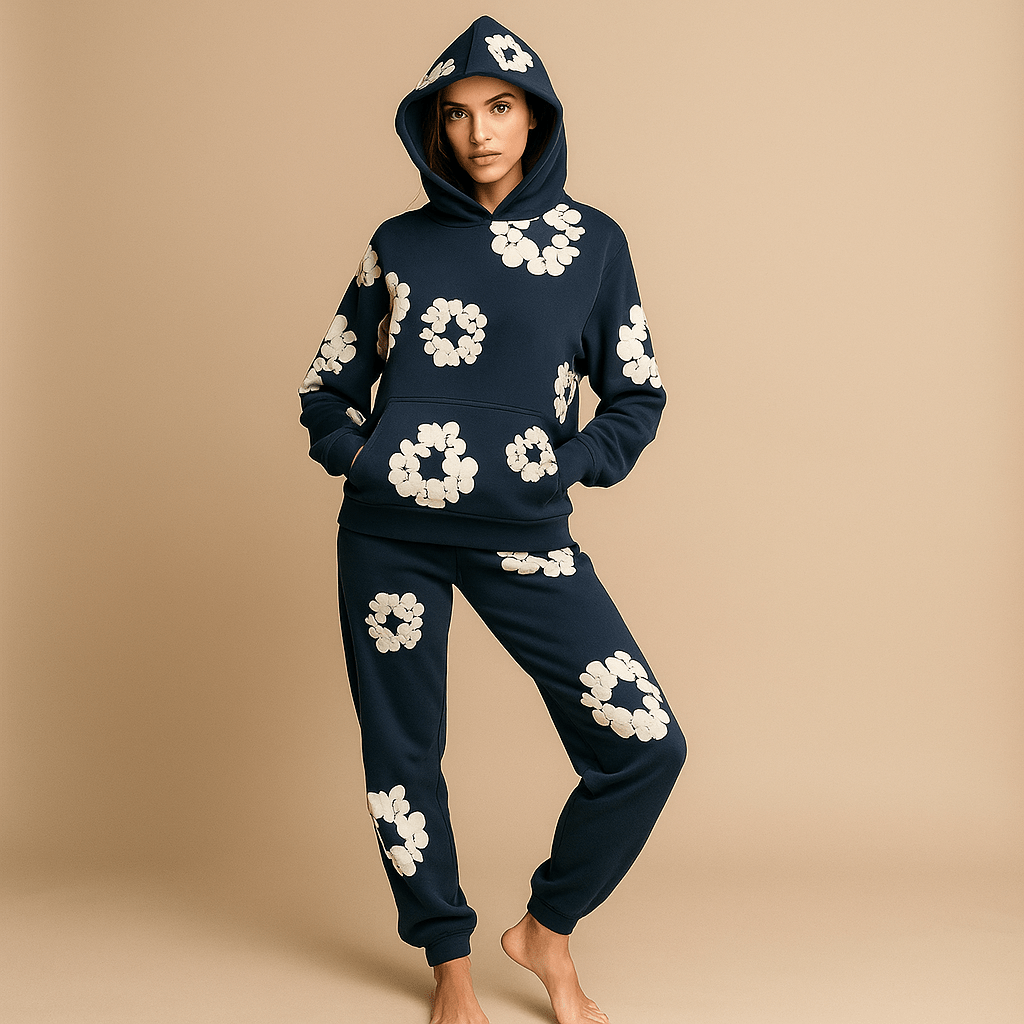 Luźny Zestaw - Miękka Bawełna - Bluza z Kapturem - Spodnie - vivano - warszawa