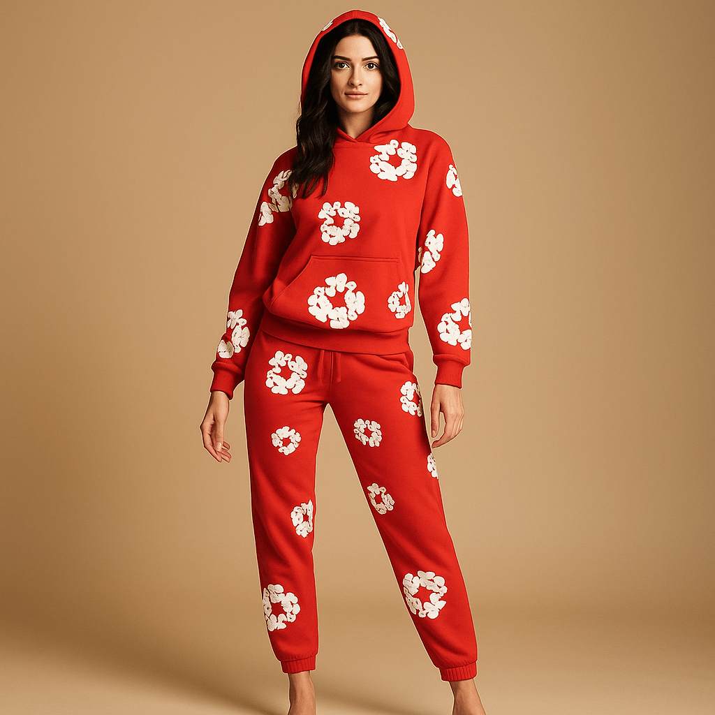 Luźny Zestaw - Miękka Bawełna - Bluza z Kapturem - Spodnie - vivano - warszawa