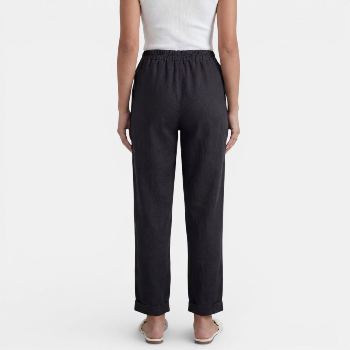 Damskie spodnie lniane z wysokim stanem minimalistyczny krój