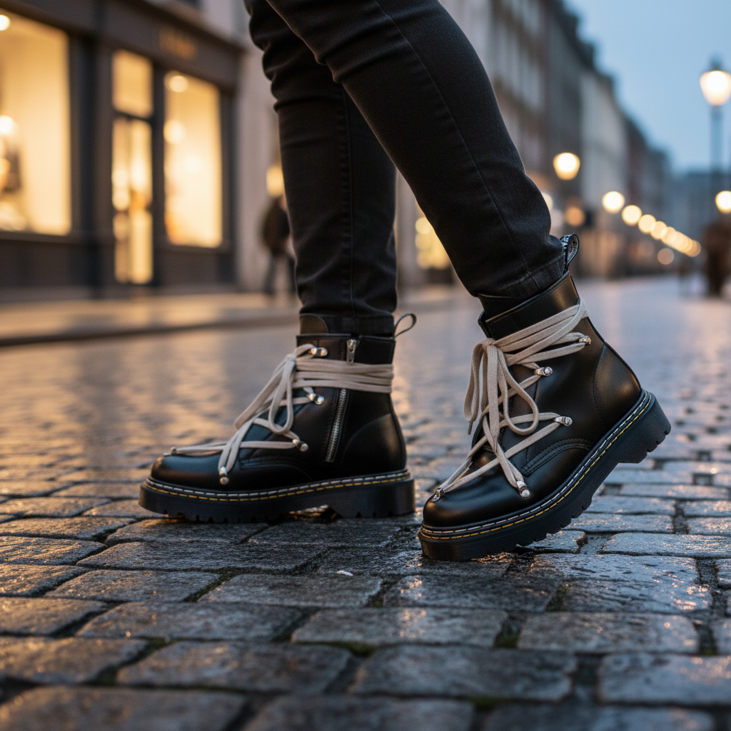Męskie Buty Czarne | Sznurowanie Krzyżowe, Platforma
