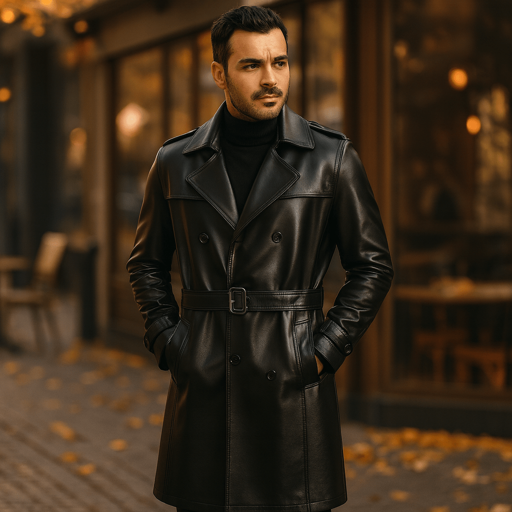 Męska długa klasyczna kurtka ze skóry PU - vivano - warszawa