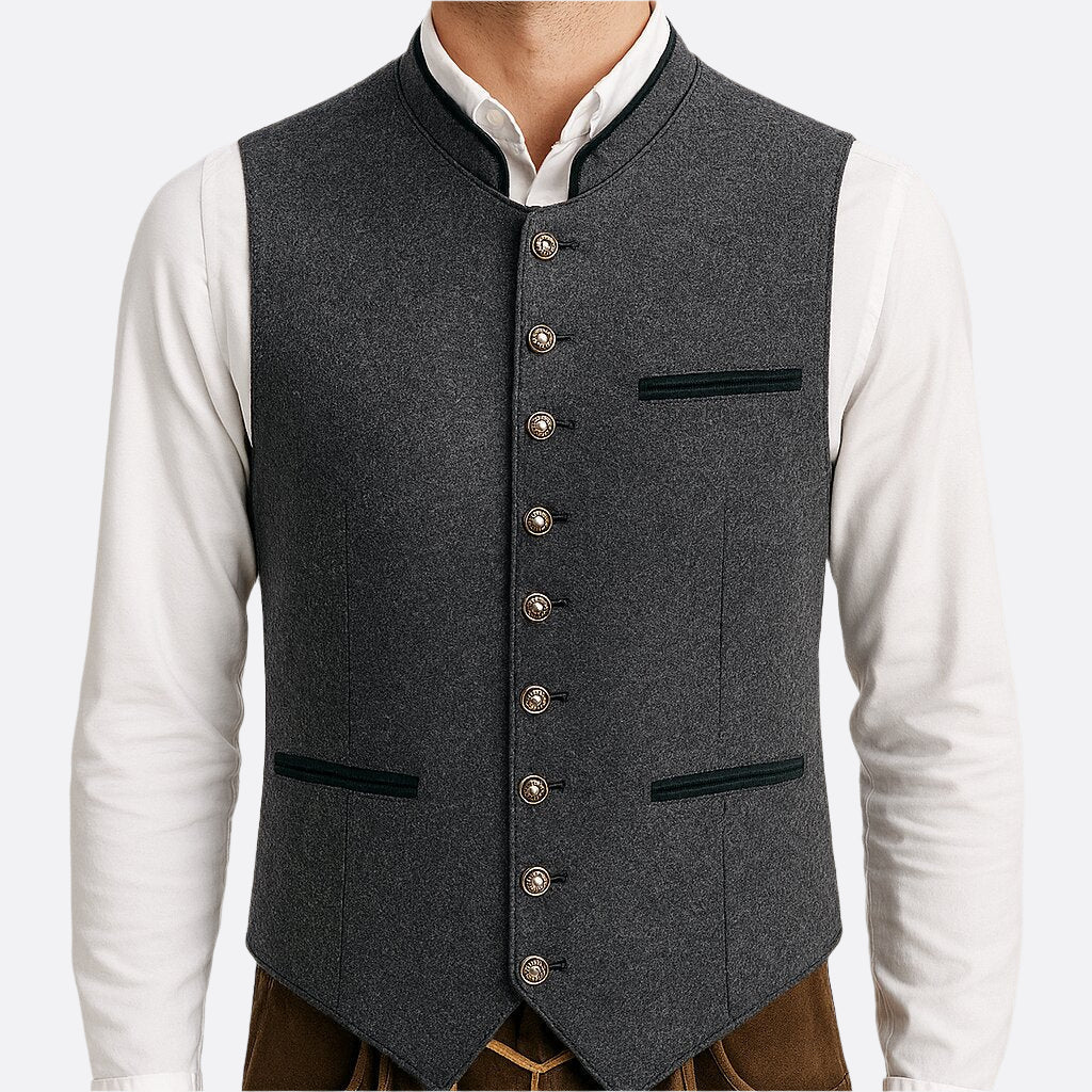 Męska Kamizelka Trachten - Wysokiej Jakości Tkanina - Klasyczna Elegancka Kamizelka na Imprezę - vivano - warszawa