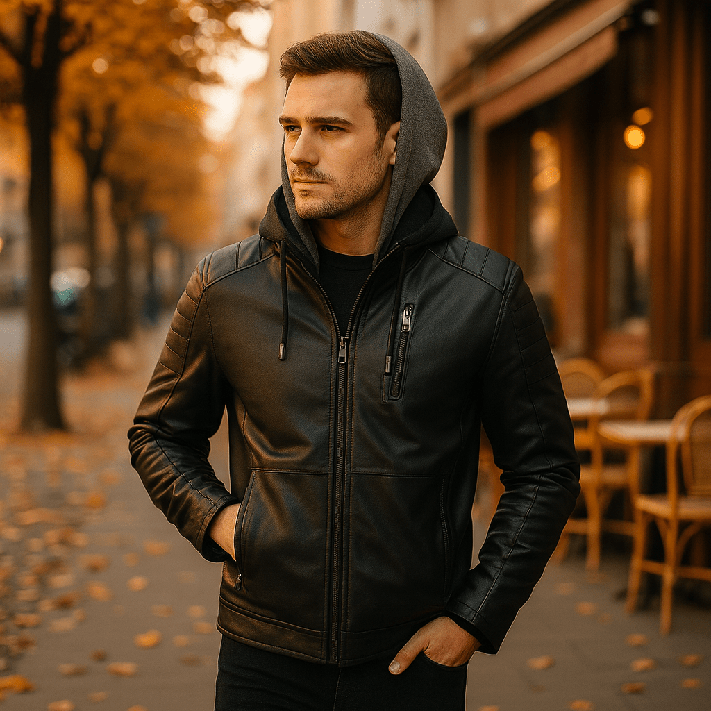 Męska Kurtka Casual ze Skóry PU z Kapturem - vivano - warszawa