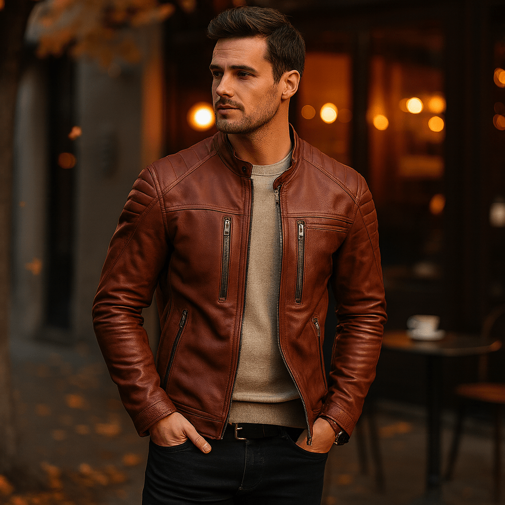 Męska Kurtka ze Skóry PU ze Stojącym Kołnierzem - vivano - warszawa