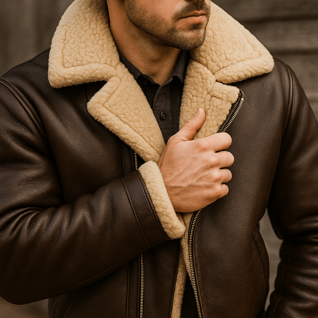 Męska skórzana kurtka pilotka - ocieplona futrem - elegancka zimowa - vivano - warszawa