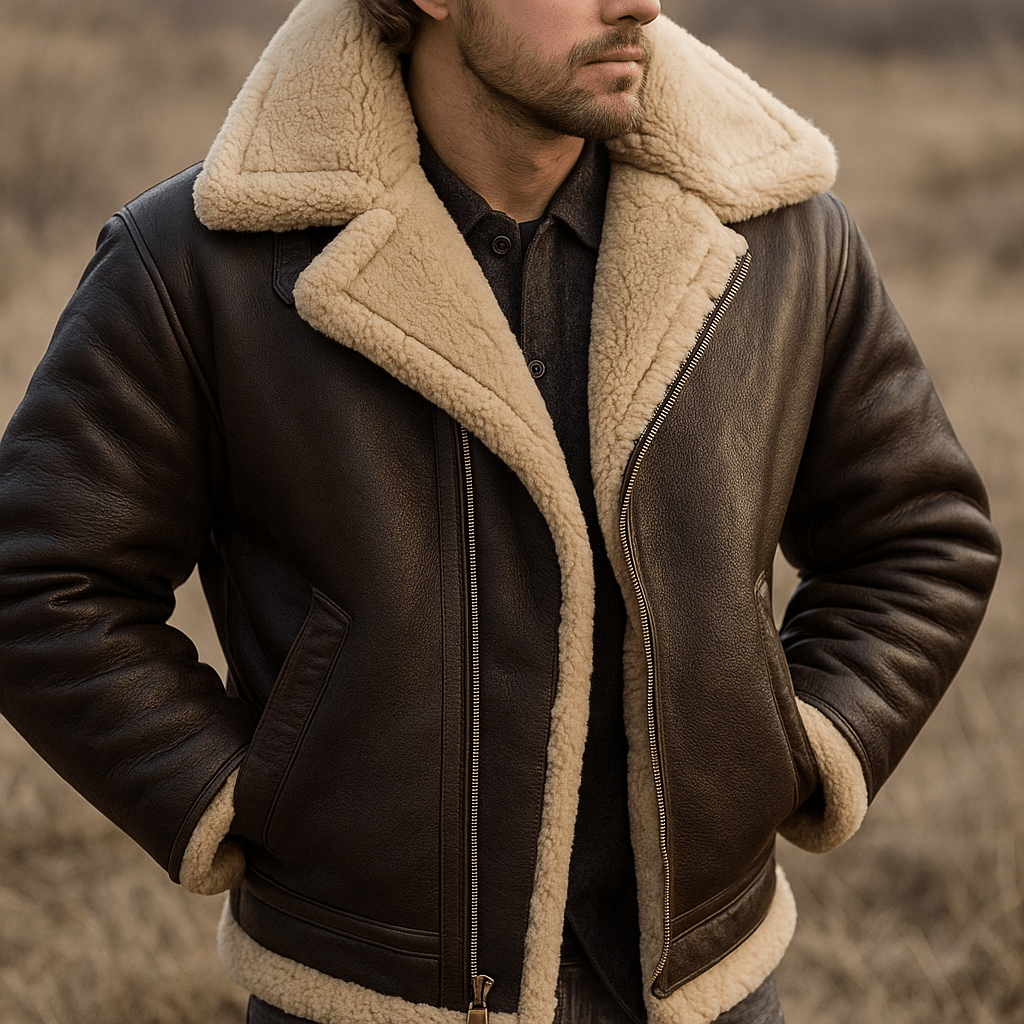 Męska skórzana kurtka pilotka - ocieplona futrem - elegancka zimowa - vivano - warszawa