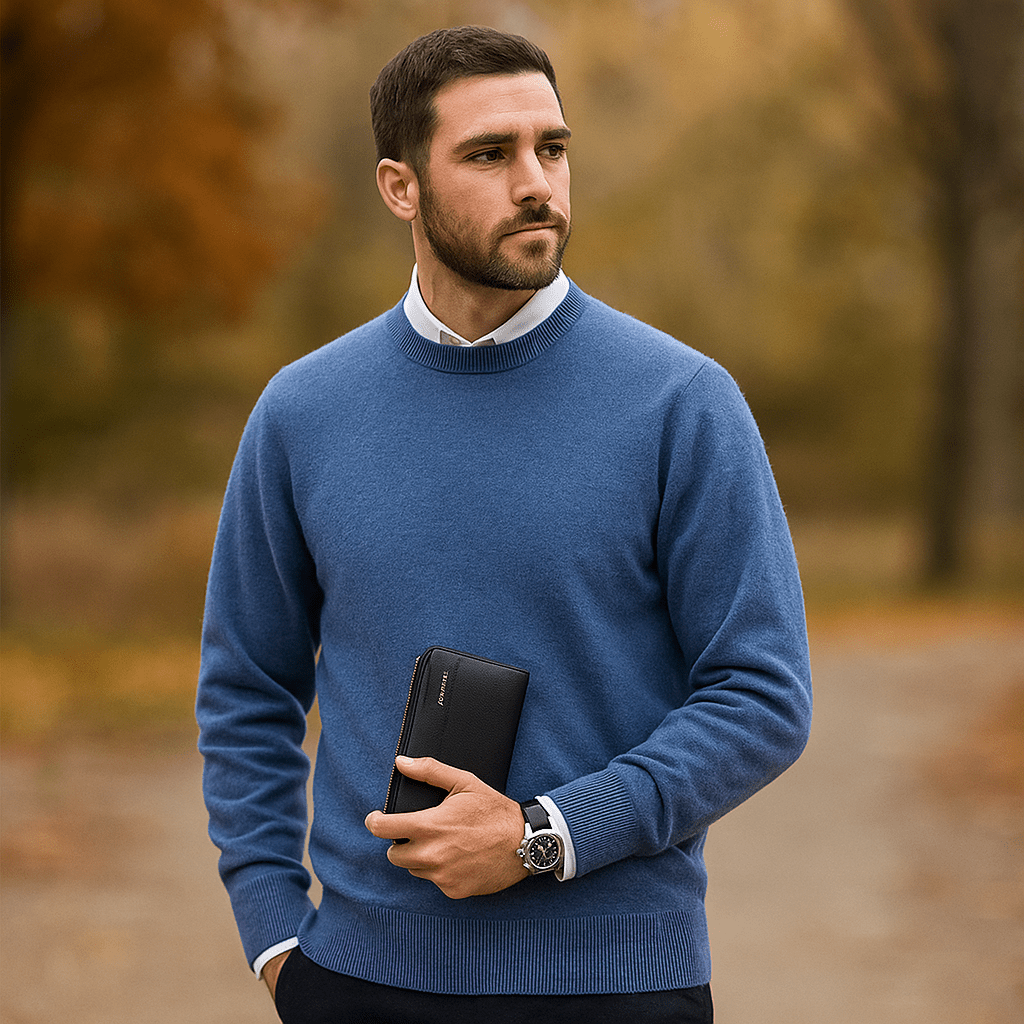 Męski Sweter Crew Neck - Miękka Wełna - Żebrowany Brzeg - Regular Fit - vivano - warszawa