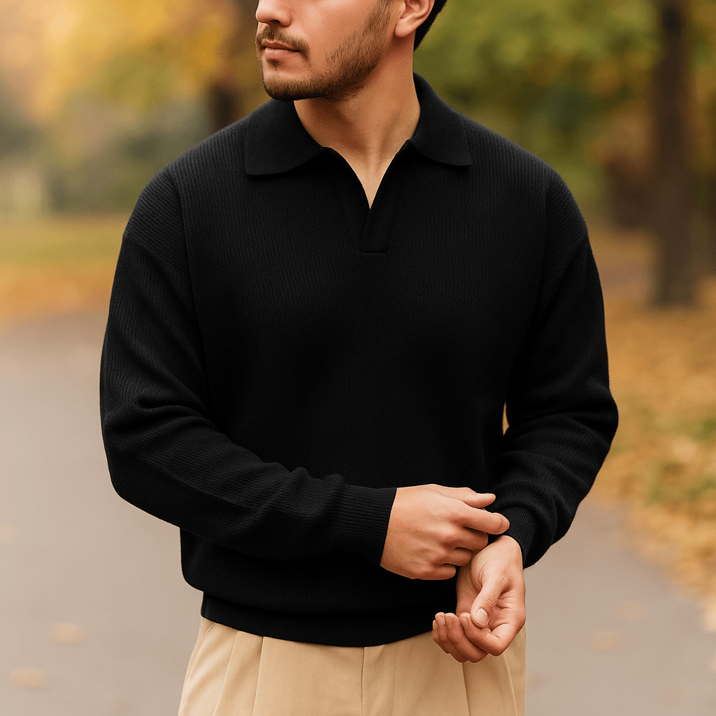 Męski Sweter Robiony - Luźny Krój - Żebrowana Bawełna - Długie Rękawy - vivano - warszawa