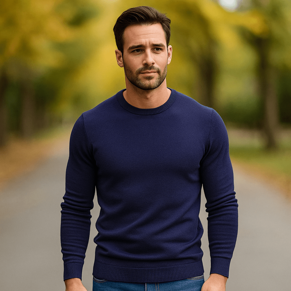 Męski Sweter z Okrągłym Dekoltem – Miękki – Ciepły – Długi Rękaw - vivano - warszawa