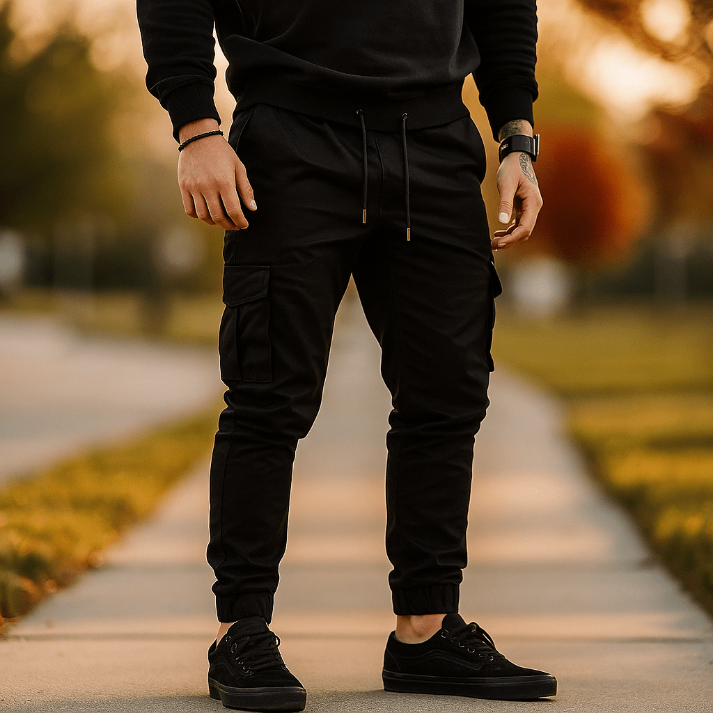 Męskie Spodnie Cargo - Elastyczny Pas - Dopasowany Krój - Wiele Kieszeni - vivano - warszawa