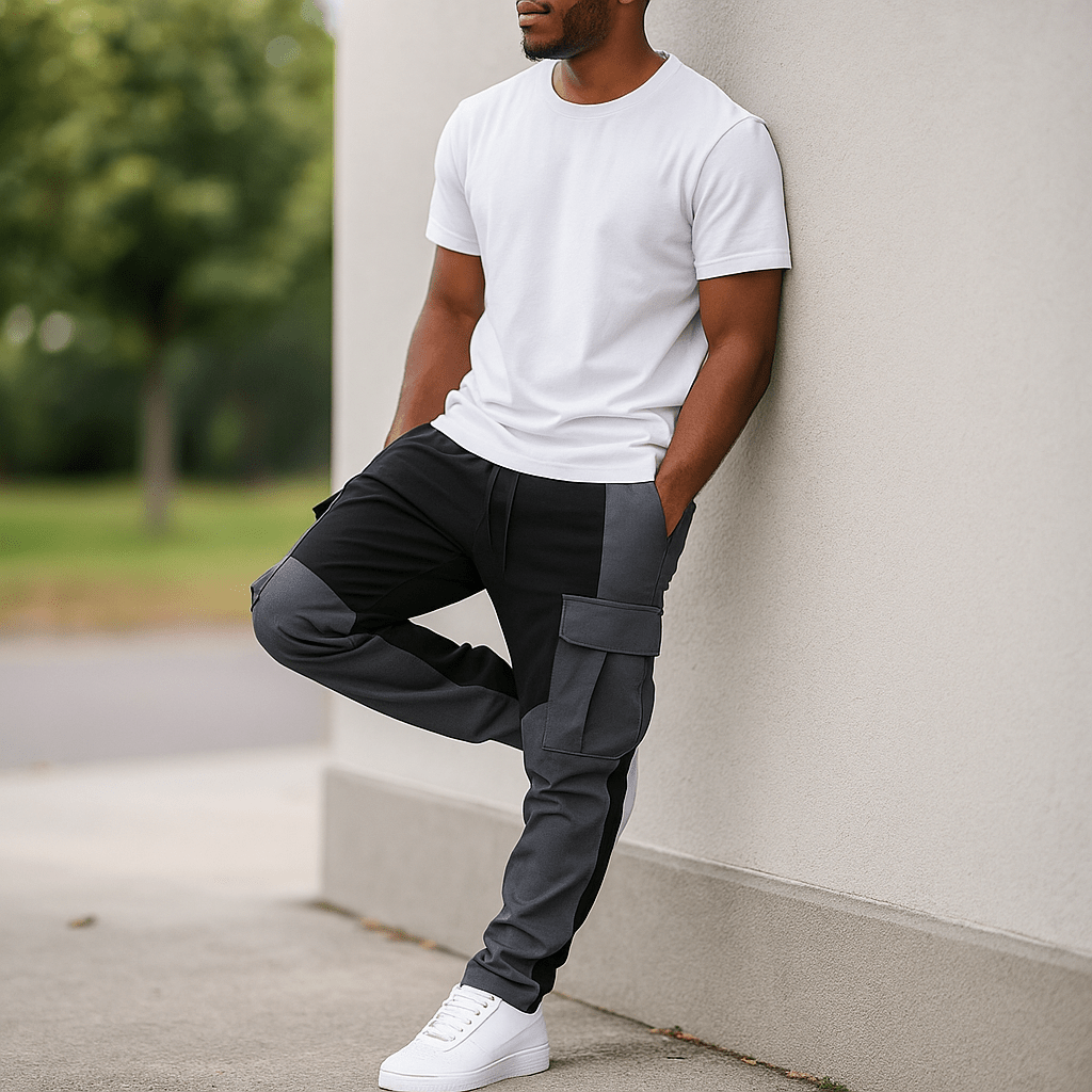 Męskie Spodnie Cargo – Luźny Krój – Zwężane Nogawki – Utility Patchwork - vivano - warszawa