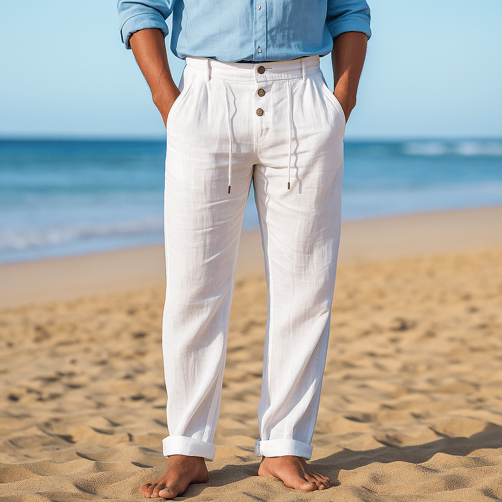 Męskie Spodnie Lnianie - Wysoki Stan - Wygodne Kieszenie - vivano - warszawa