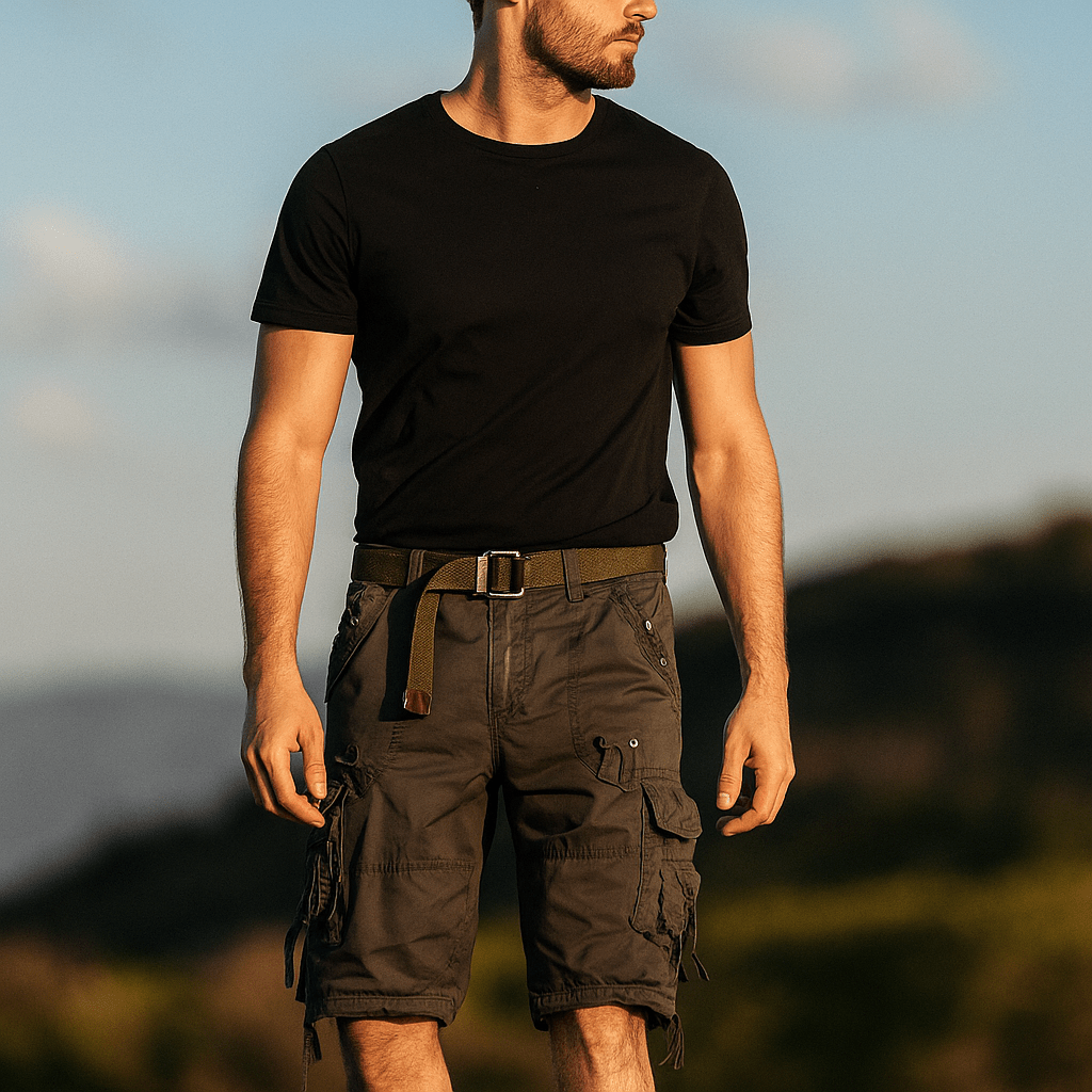 Męskie Szorty Cargo - Długość do Kolan - Oddychające - Wiele Kieszeni - Z Pasem - vivano - warszawa