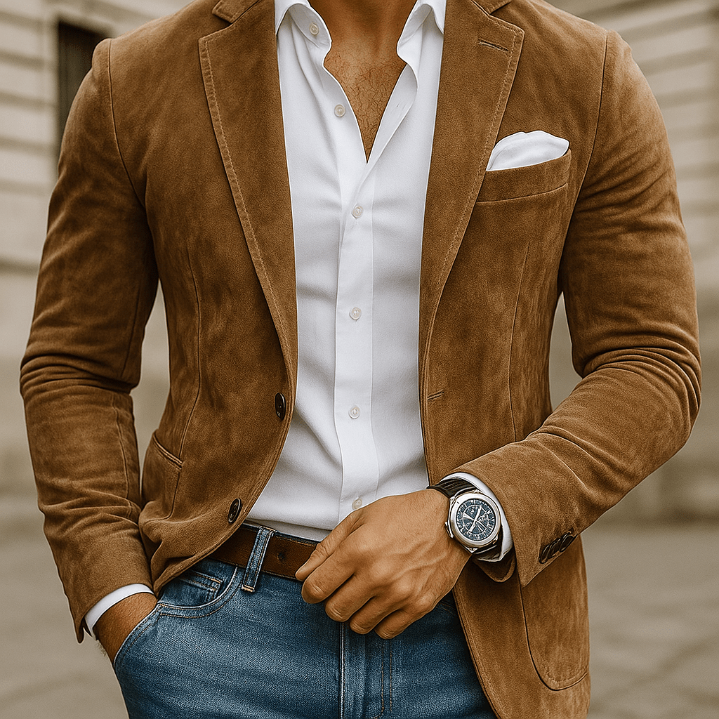 Niko - Elegancki Męski Żakiet z Zamszu - Dopasowany Krój - vivano - warszawa