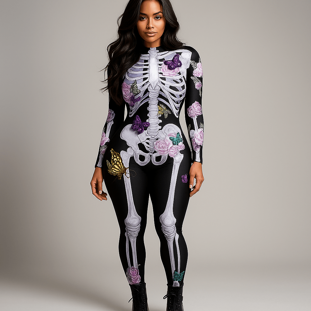 Ornella kostium Halloween - Kwiatowy wzór czaszki - Unikalny design - vivano - warszawa