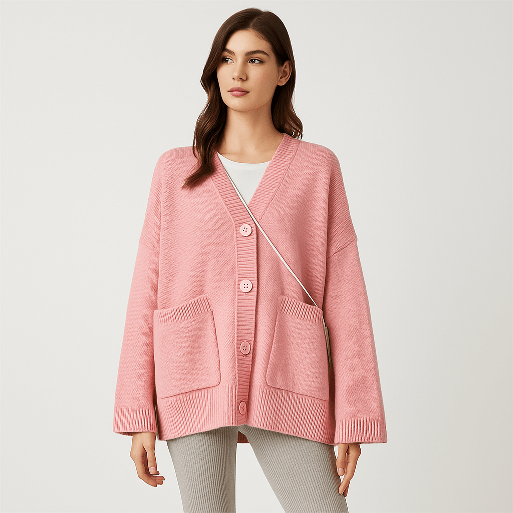 Oversized Miękki Sweter Kardigan - Kieszenie - Komfort Styl - vivano - warszawa