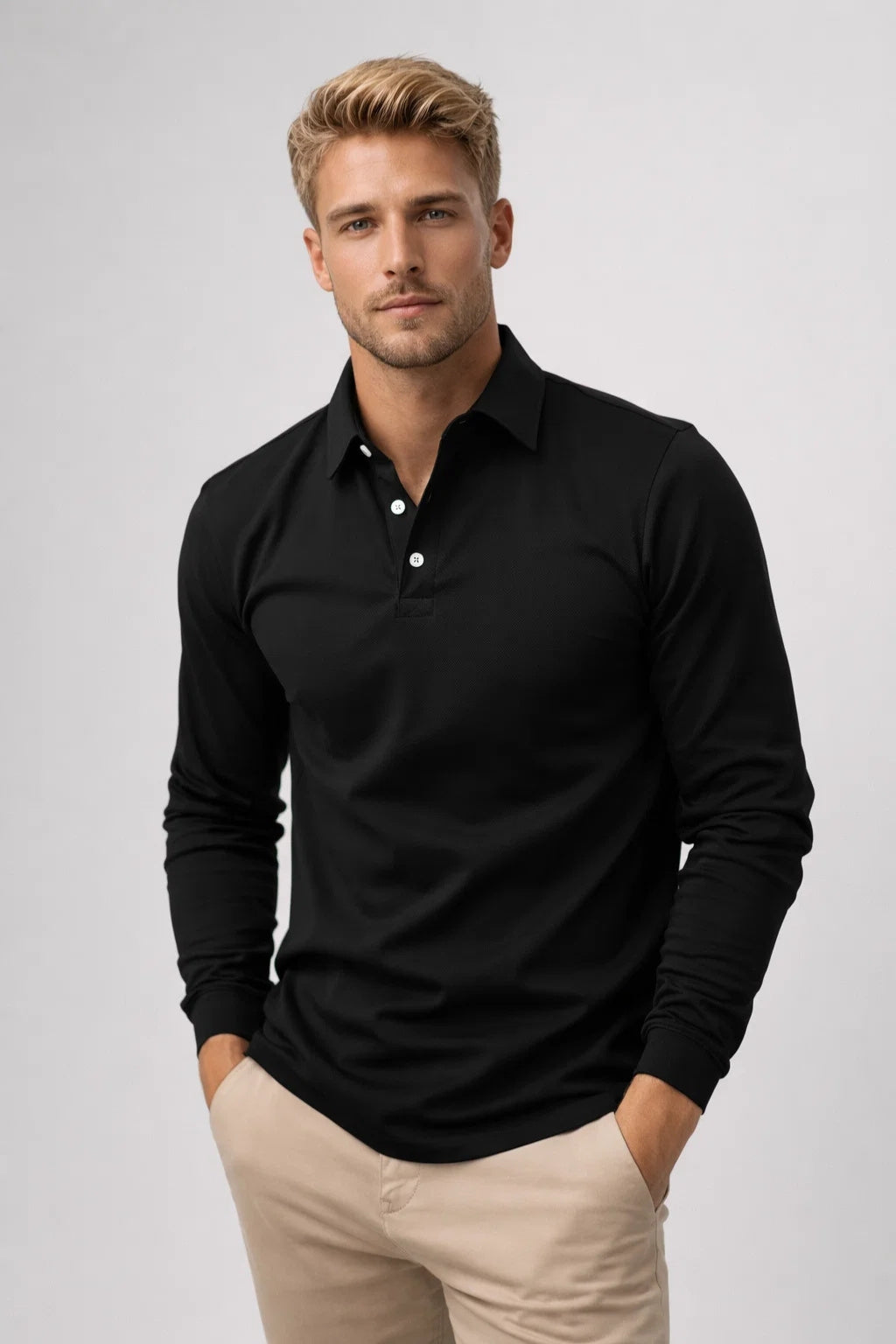Polo Męskie Długi Rękaw | Casual Slim Fit | Klasyczny Kołnierz