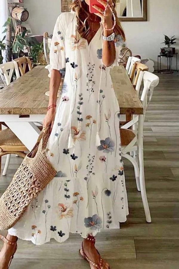 Sukienka letnia maxi | Bawełna, kwiecisty wzór, boho