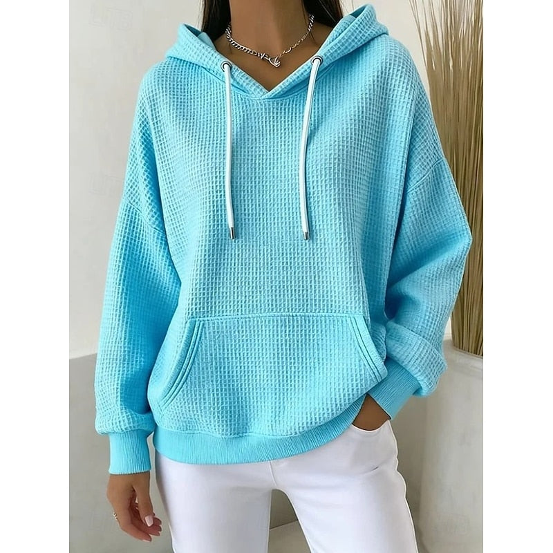 Bluza z Kapturem | Teksturowana, Luźny Fason