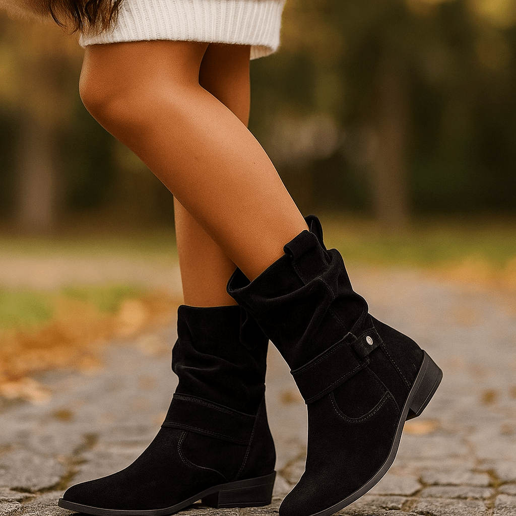 Rhes Nubuck Botki Damskie - Okrągły Nosek - Zamek Luo - vivano - warszawa