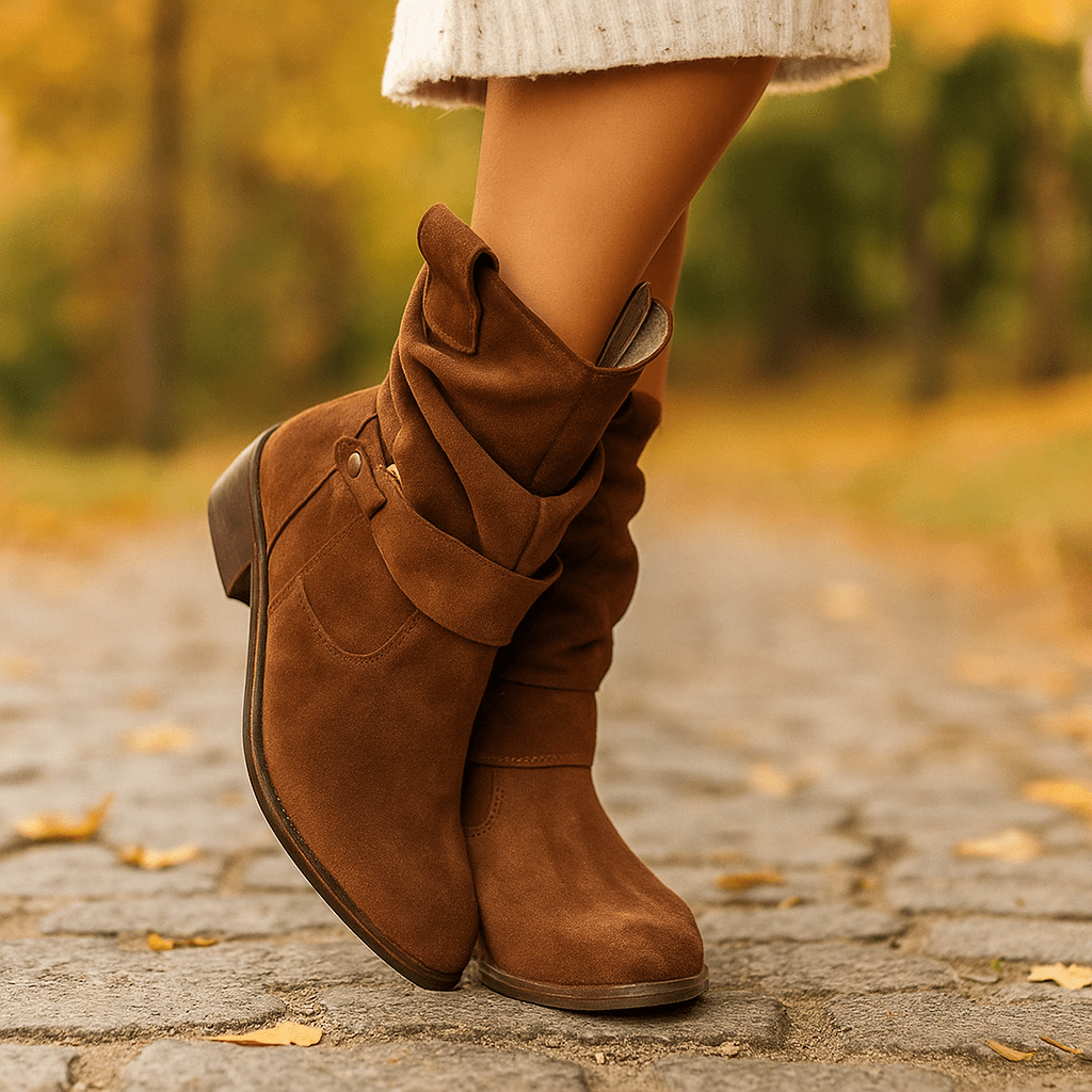 Rhes Nubuck Botki Damskie - Okrągły Nosek - Zamek Luo - vivano - warszawa