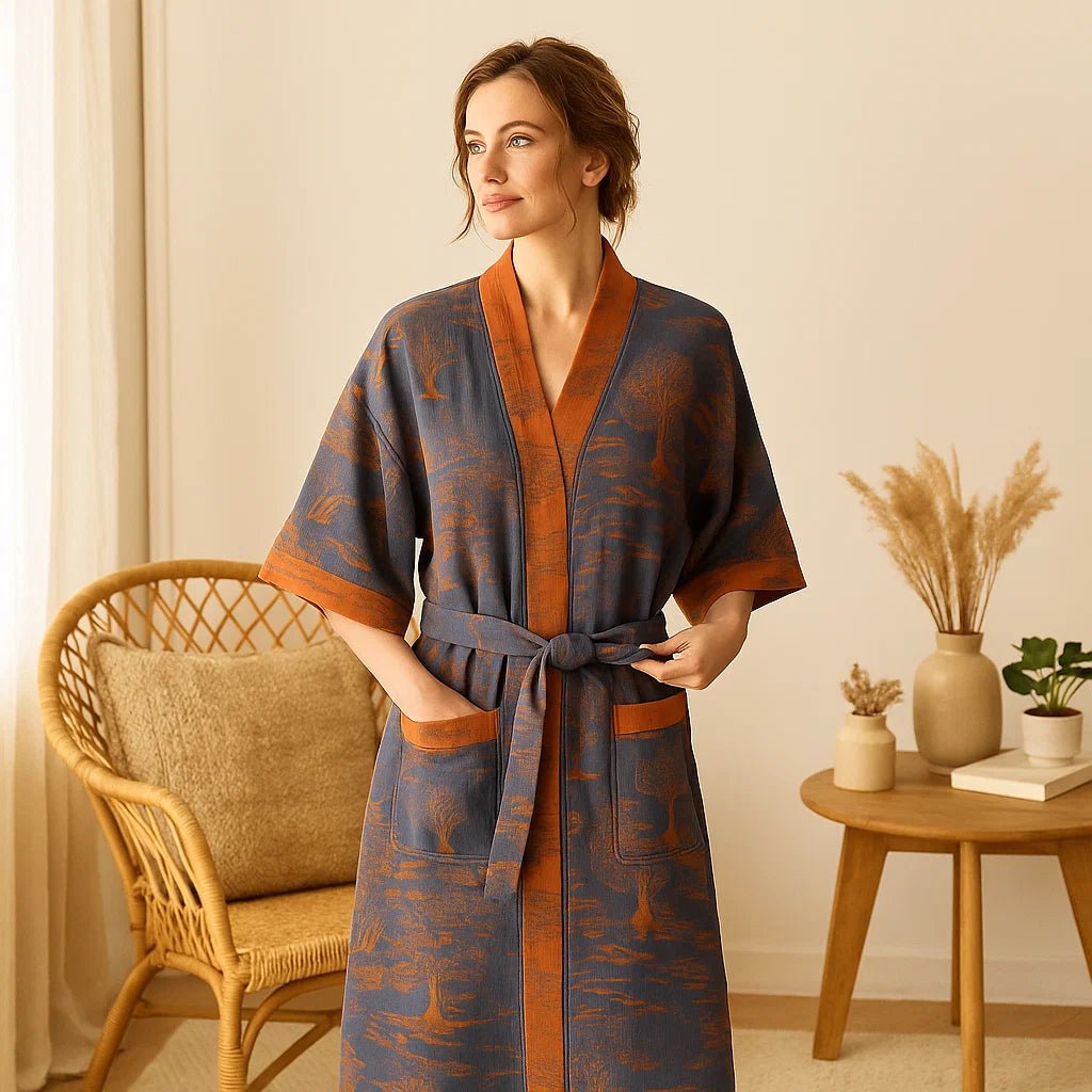 SereniLoom – Miękki Luksusowy Kimono Szlafrok z Oddychającej Bawełny do Stylowego Relaksu w Domu - vivano - warszawa