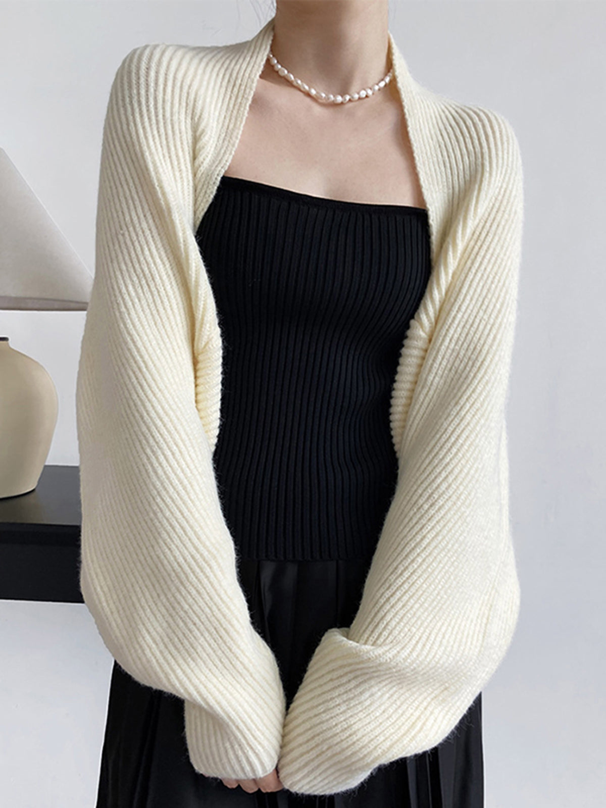 Damski sweter kardigan otwarty z przodu dzianinowy casualowy