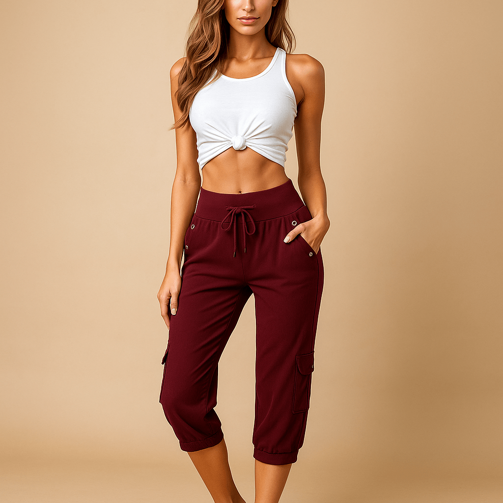 Spodnie Cargo dla Kobiet - Elastyczny Pas - Luźne Capri - Regulacja Sznurkiem - vivano - warszawa