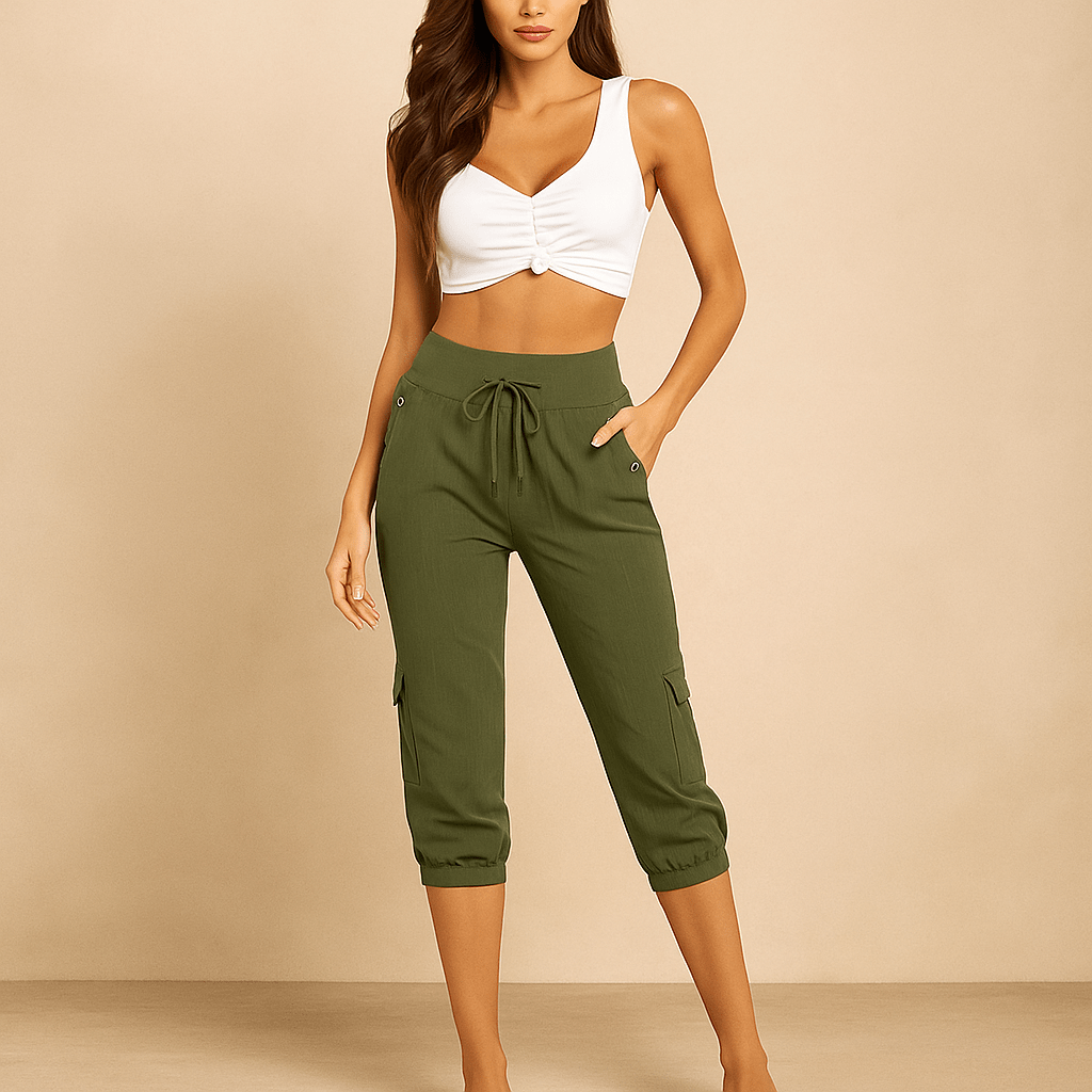 Spodnie Cargo dla Kobiet - Elastyczny Pas - Luźne Capri - Regulacja Sznurkiem - vivano - warszawa