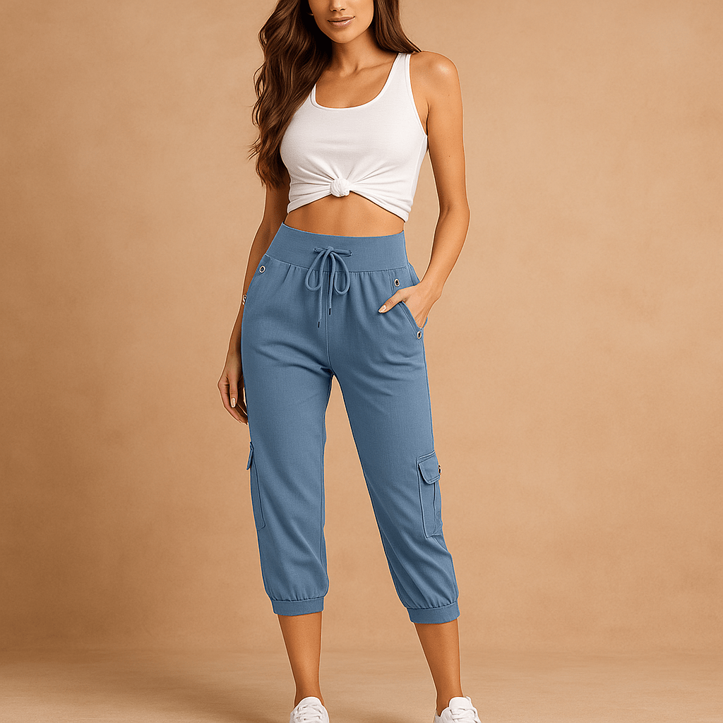 Spodnie Cargo dla Kobiet - Elastyczny Pas - Luźne Capri - Regulacja Sznurkiem - vivano - warszawa