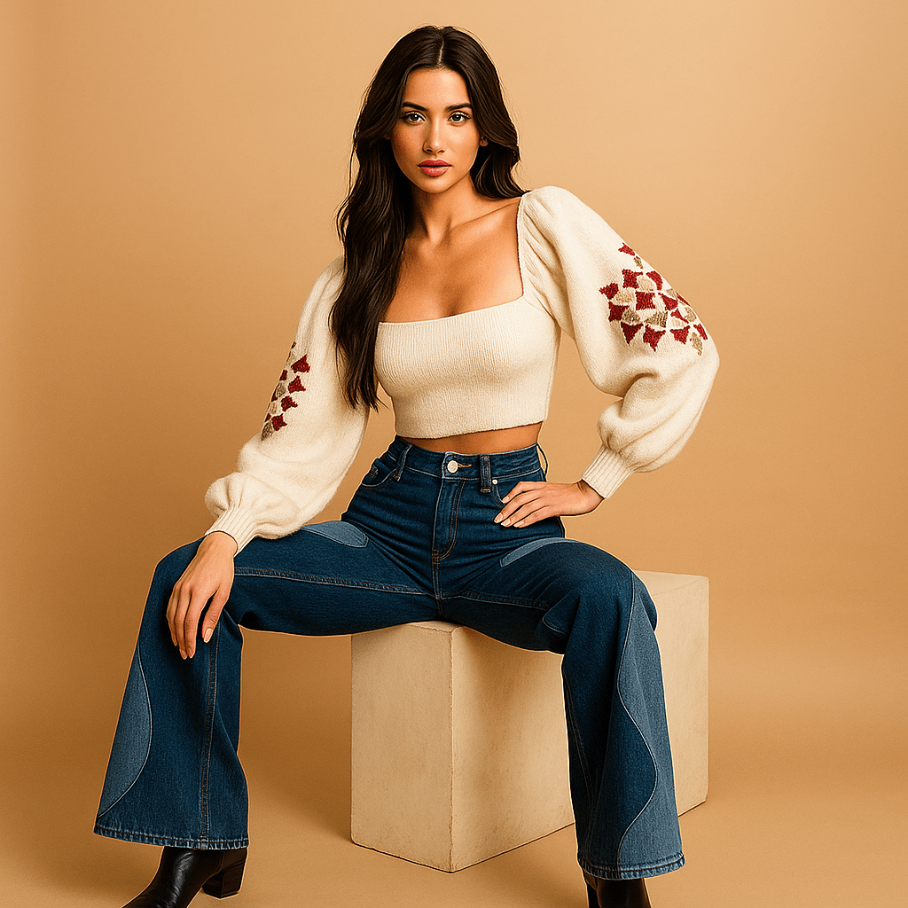 Spodnie Damskie - Flare Chic - Retro Eleganckie Luo - vivano - warszawa