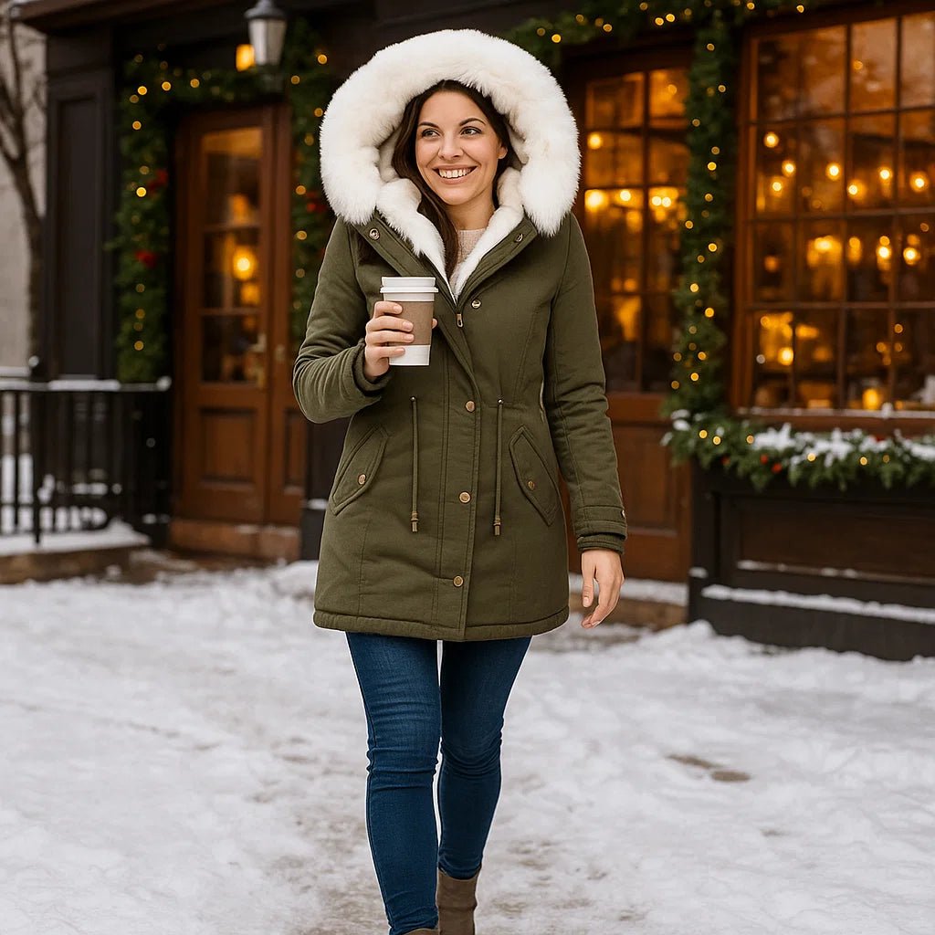 Stilla Elegancka Zimowa Kurtka - Kaptur - Guziki - Ciepła - Stylowa - vivano - warszawa