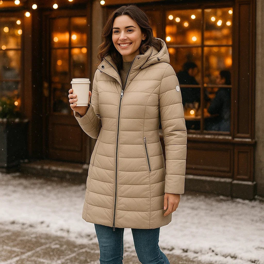 Stilla - modny długi płaszcz - miękka podszewka - z kapturem - vivano - warszawa