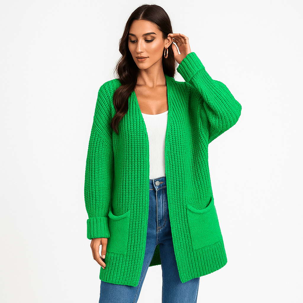 Strukturalny Otwartym Kardigan - Kieszenie Detale - Komfort Styl - vivano - warszawa