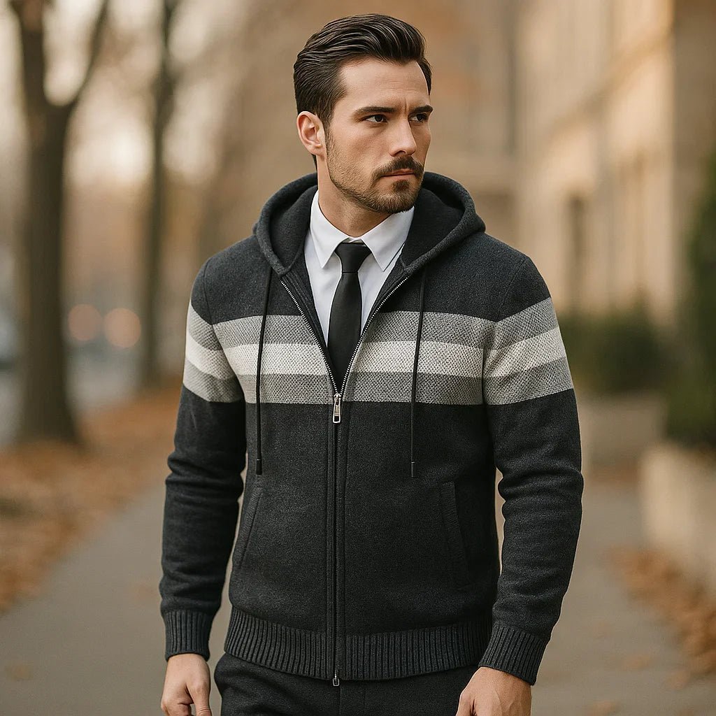 Stylowe swetry z kapturem - zamek błyskawiczny - męskie - komfort - jakość - vivano - warszawa