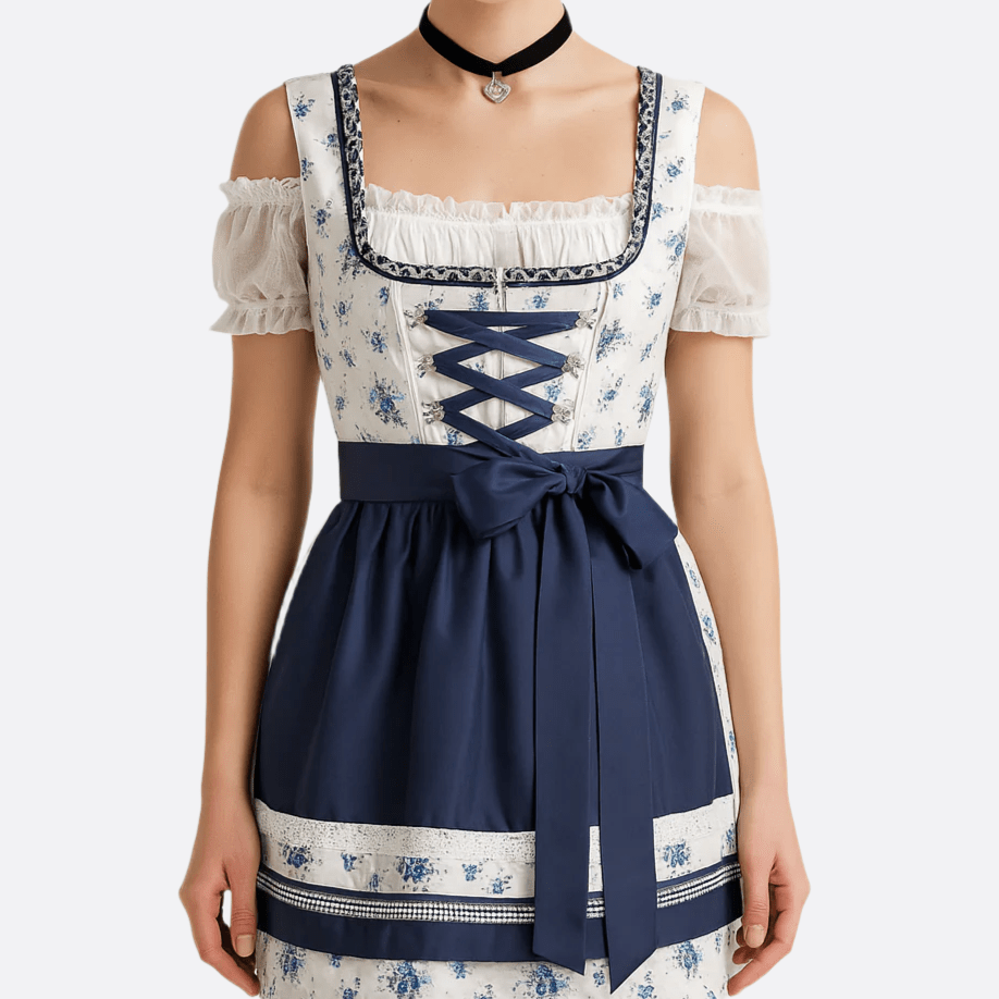 Sukienka Dirndl dla kobiet - Bez ramiączek - Miękki materiał - Elegancki niebieski - vivano - warszawa