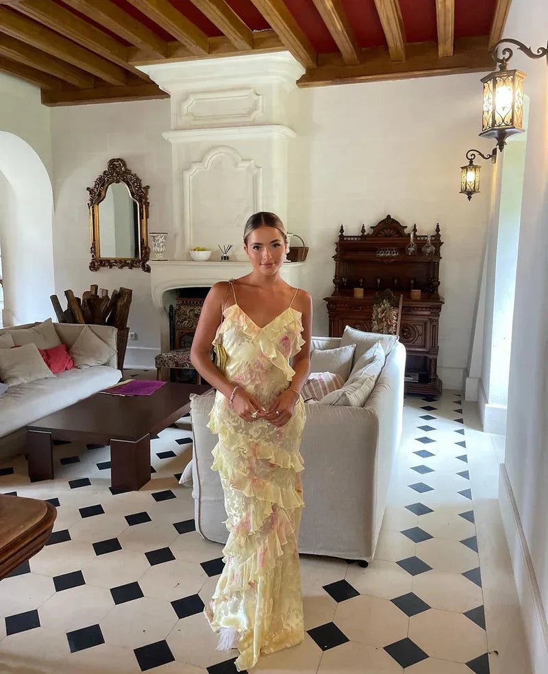 Sukienka maxi z falbanami i cienkimi ramiączkami - vivano - warszawa